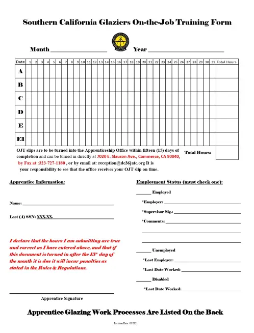 glazier ojt form image